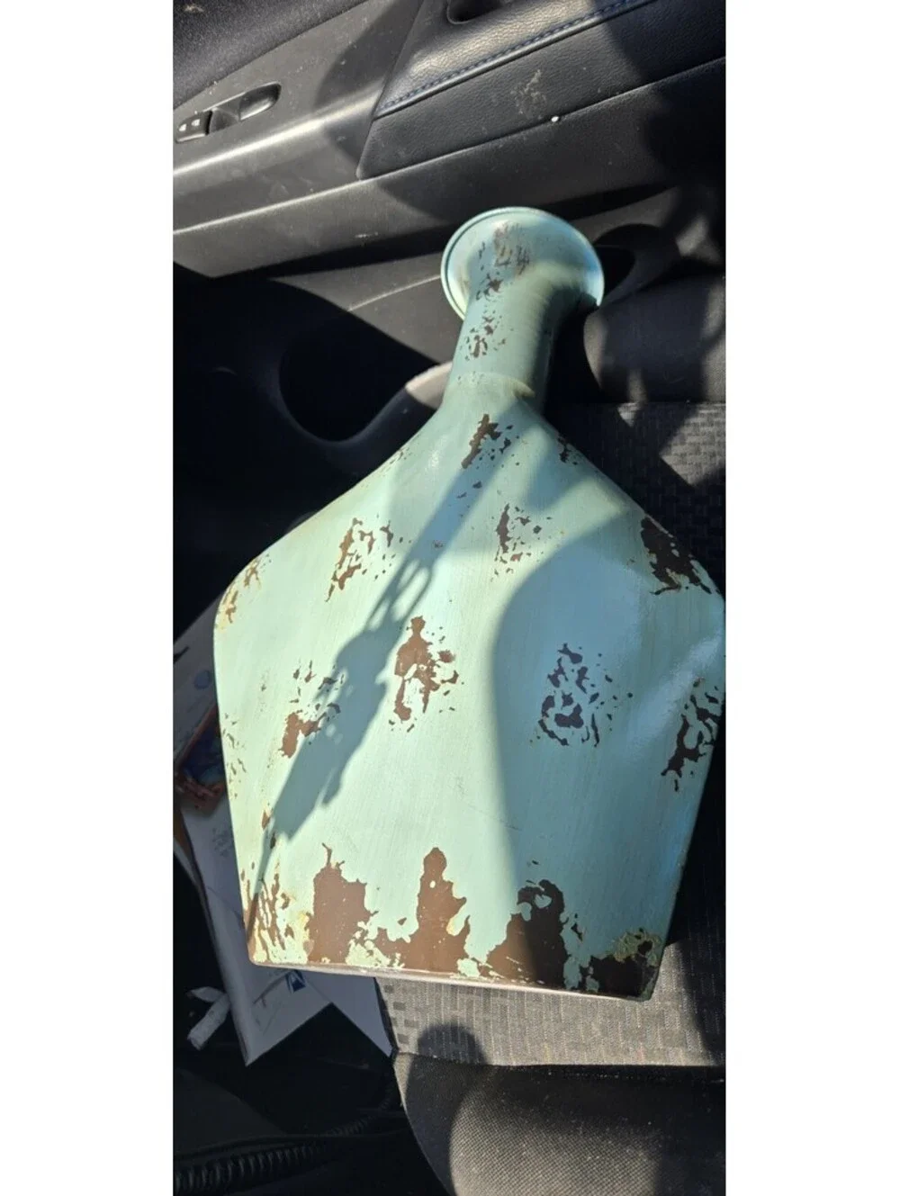 Vintage Vase Metal Turquoise & Brown Art Deco Large 16